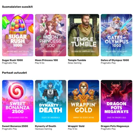 Hupislotsin pelivalikoima